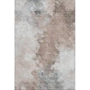 Photo of Coffee Ivory And Gray Abstract Washable Area Rug With UV Protection
