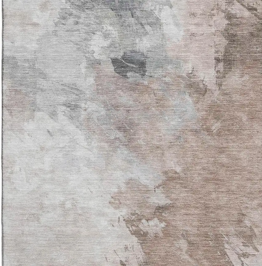 Coffee Ivory And Gray Abstract Washable Area Rug With UV Protection Photo 2