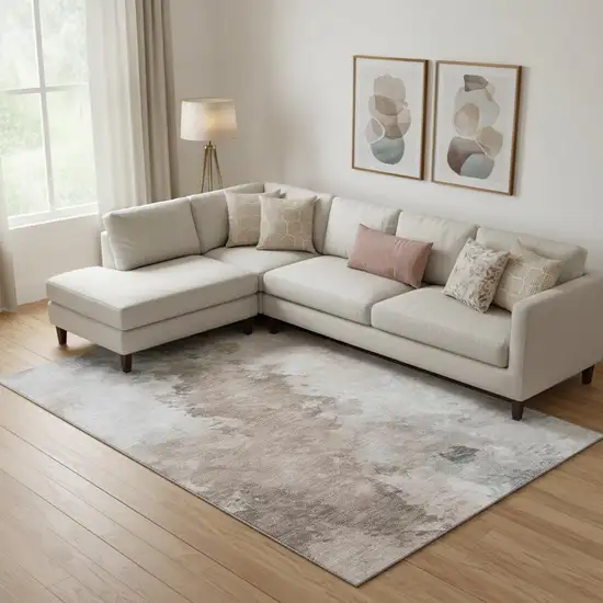 Coffee Ivory And Gray Abstract Washable Area Rug With UV Protection Photo 2