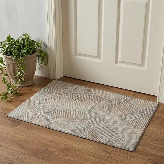 Coffee Ivory And Gray Botanical Leaves Washable Area Rug With UV Protection Photo 1