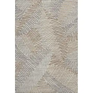 Photo of Coffee Ivory And Gray Botanical Leaves Washable Area Rug With UV Protection