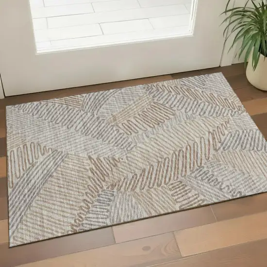 Coffee Ivory And Gray Botanical Leaves Washable Area Rug With UV Protection Photo 1