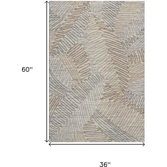 Coffee Ivory And Gray Botanical Leaves Washable Area Rug With UV Protection Photo 3