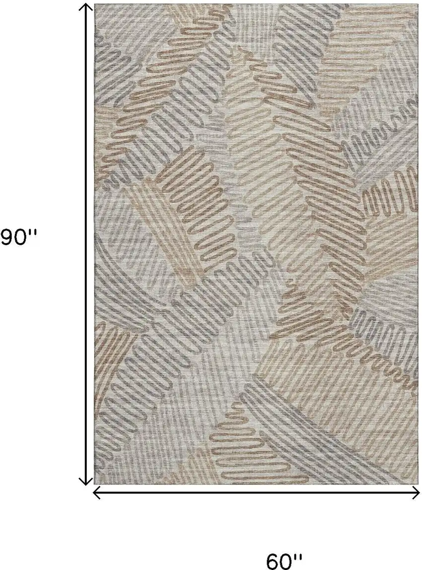 Coffee Ivory And Gray Botanical Leaves Washable Area Rug With UV Protection Photo 3