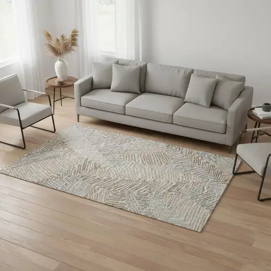 Coffee Ivory And Gray Botanical Leaves Washable Area Rug With UV Protection Photo 1