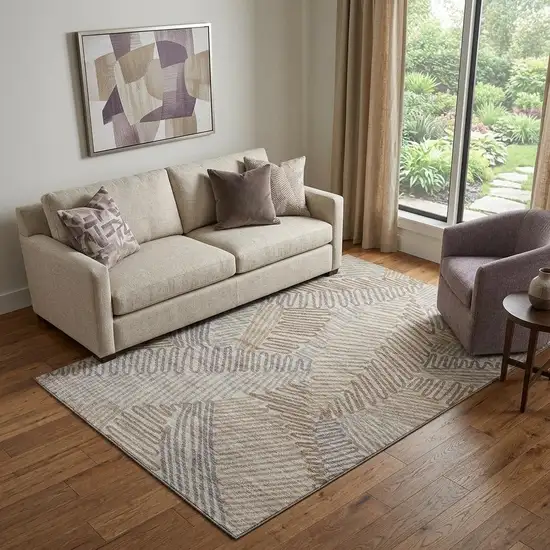 Coffee Ivory And Gray Botanical Leaves Washable Area Rug With UV Protection Photo 1