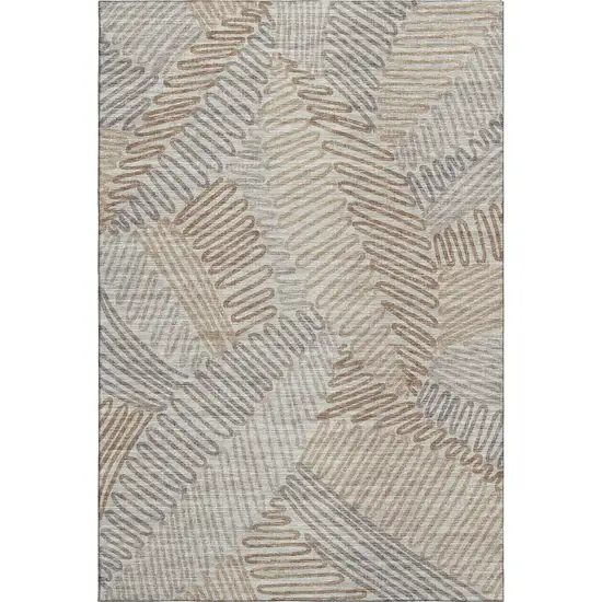 Coffee Ivory And Gray Botanical Leaves Washable Area Rug With UV Protection Photo 2