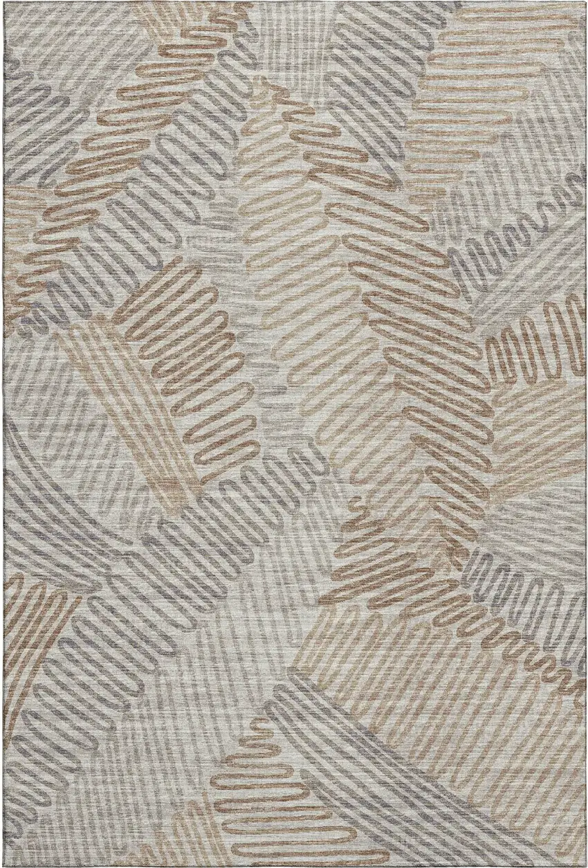 Coffee Ivory And Gray Botanical Leaves Washable Area Rug With UV Protection Photo 2