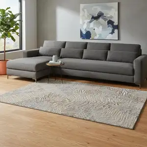 Photo of Coffee Ivory And Gray Botanical Leaves Washable Area Rug With UV Protection