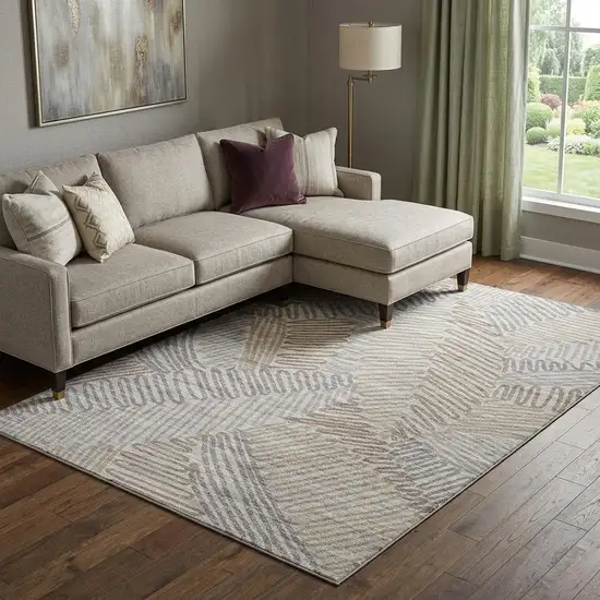 Coffee Ivory And Gray Botanical Leaves Washable Area Rug With UV Protection Photo 1