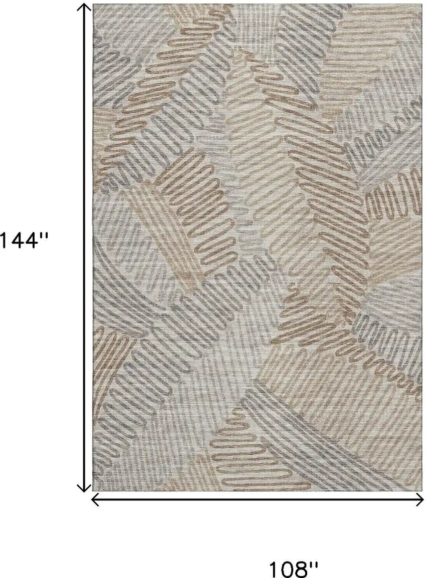 Coffee Ivory And Gray Botanical Leaves Washable Area Rug With UV Protection Photo 3