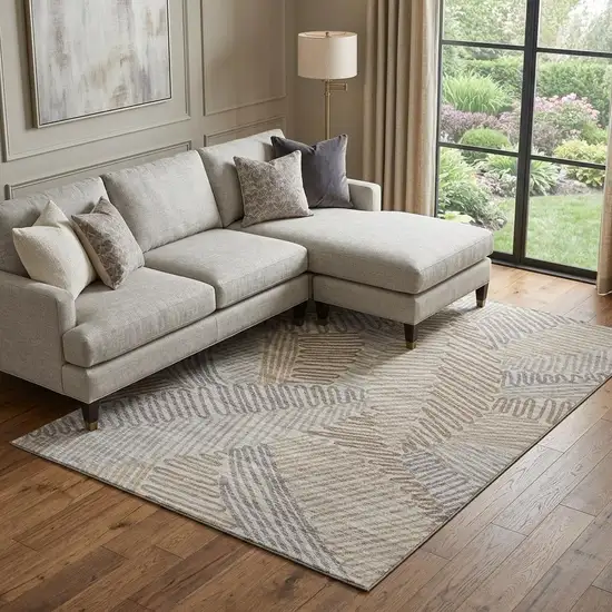 Coffee Ivory And Gray Botanical Leaves Washable Area Rug With UV Protection Photo 1