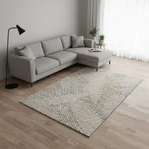 Photo of Coffee Ivory And Gray Botanical Leaves Washable Area Rug With UV Protection