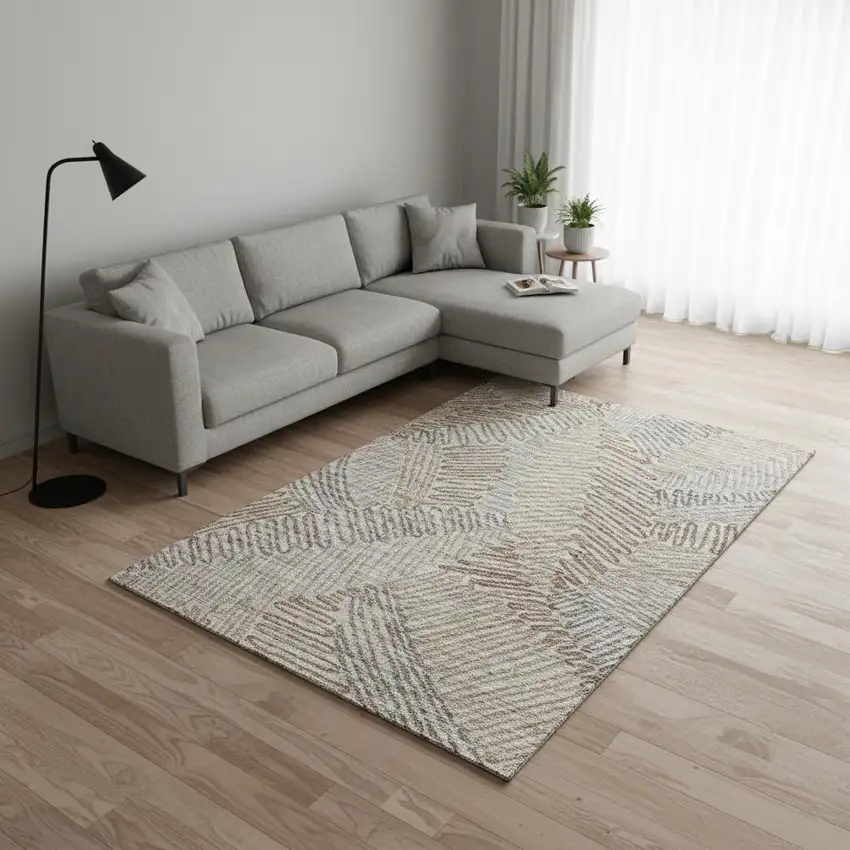 Coffee Ivory And Gray Botanical Leaves Washable Area Rug With UV Protection Photo 1