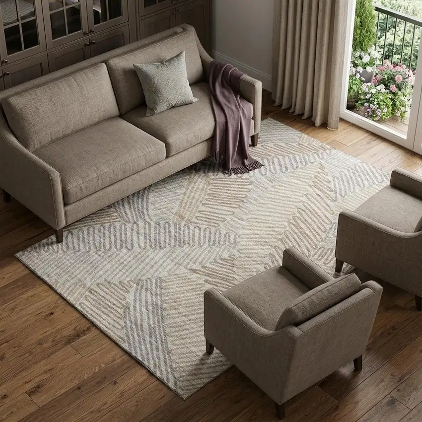 Coffee Ivory And Gray Botanical Leaves Washable Area Rug With UV Protection Photo 1