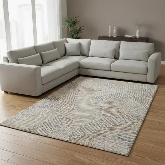 Coffee Ivory And Gray Botanical Leaves Washable Area Rug With UV Protection Photo 1