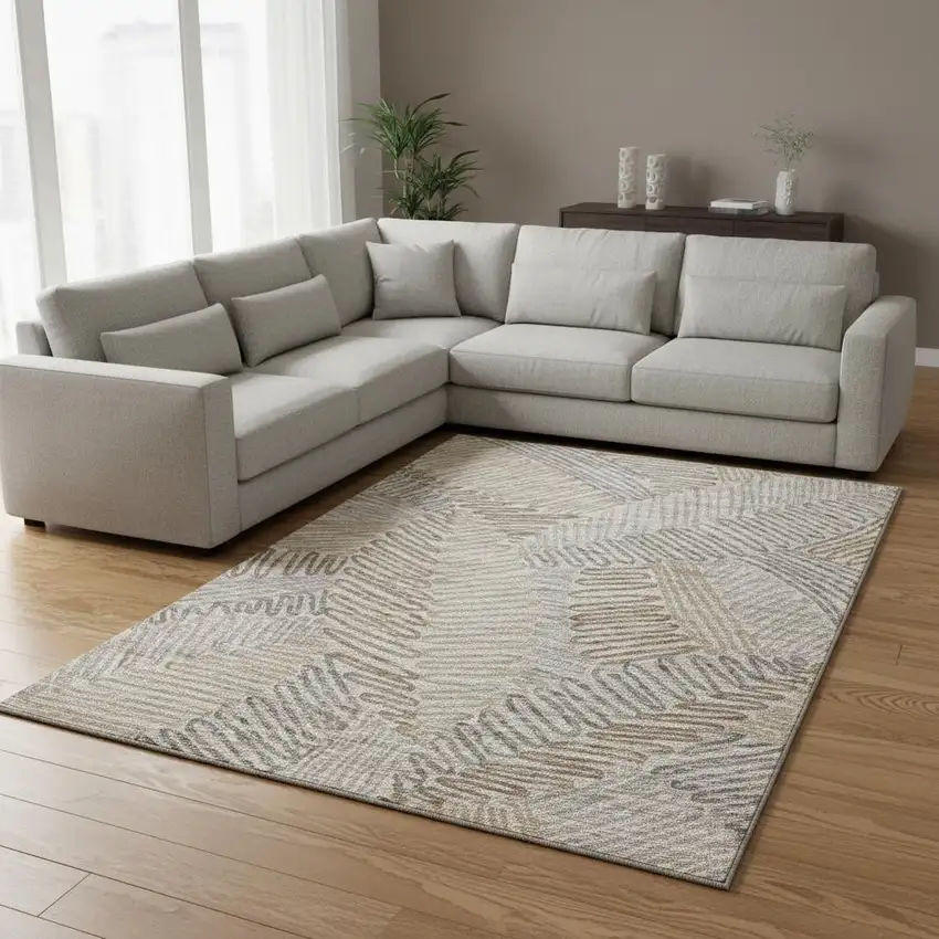 Coffee Ivory And Gray Botanical Leaves Washable Area Rug With UV Protection Photo 1