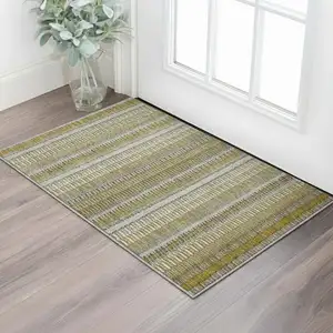 Photo of Coffee Ivory And Gray Striped Washable Area Rug With UV Protection