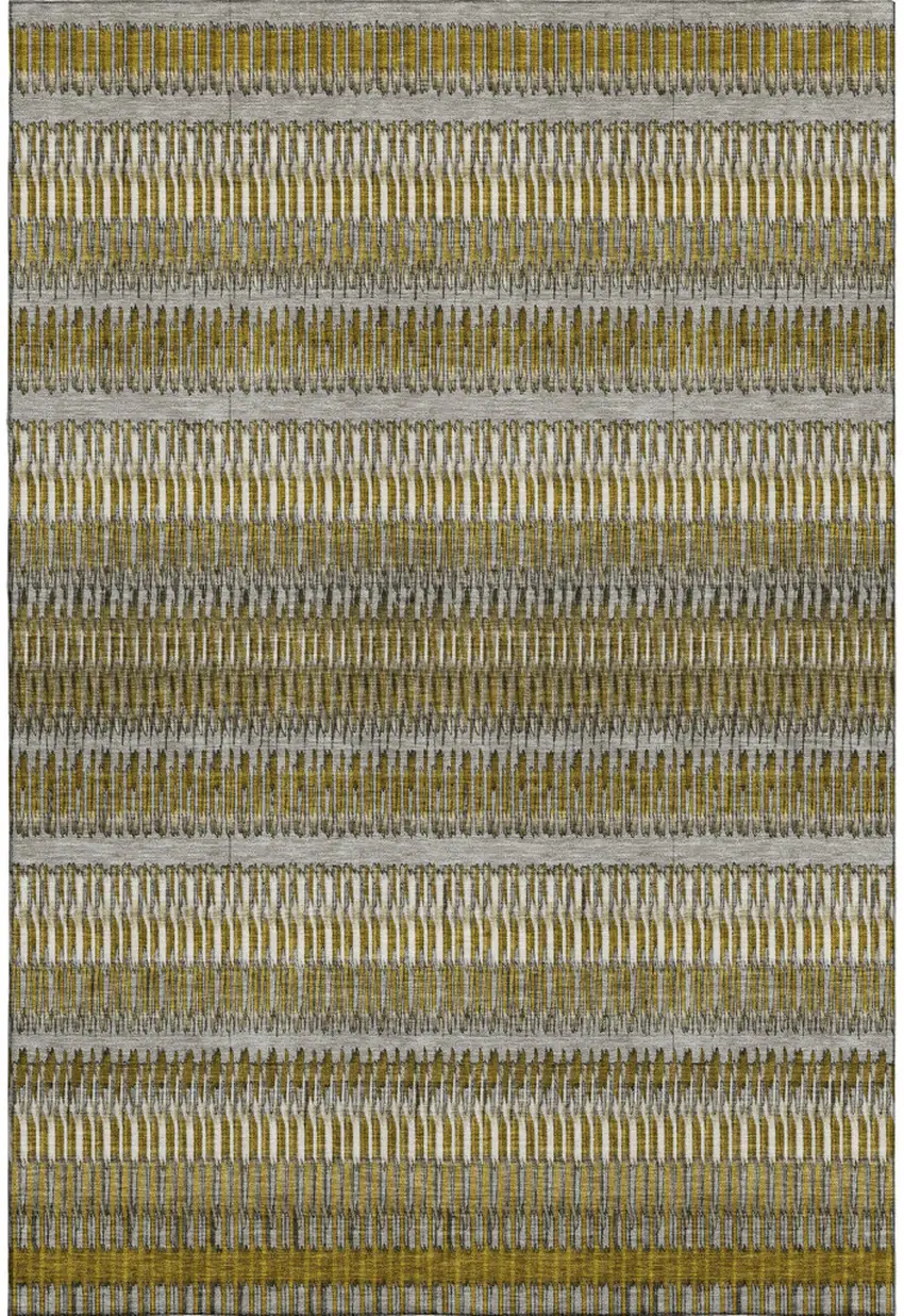 Coffee Ivory And Gray Striped Washable Area Rug With UV Protection Photo 2
