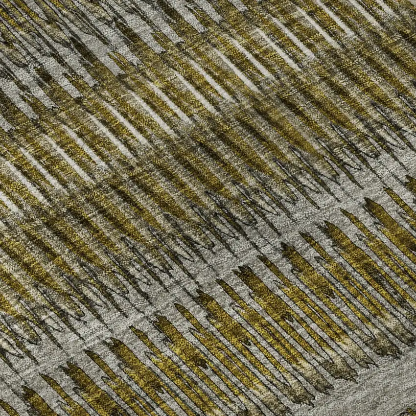 Coffee Ivory And Gray Striped Washable Area Rug With UV Protection Photo 9