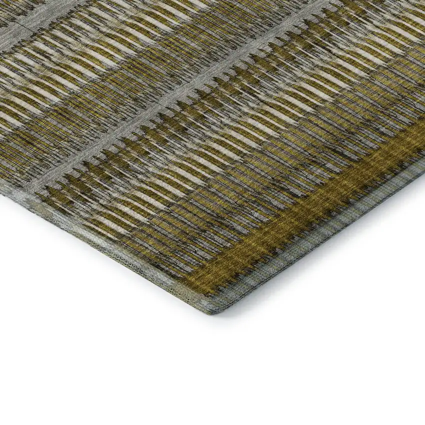 Coffee Ivory And Gray Striped Washable Area Rug With UV Protection Photo 7