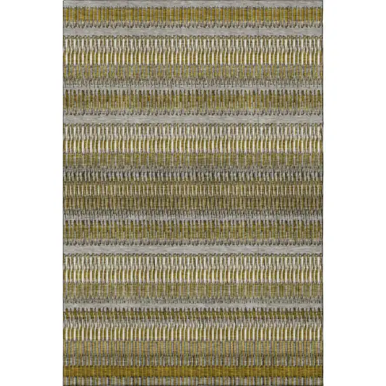 Coffee Ivory And Gray Striped Washable Area Rug With UV Protection Photo 3