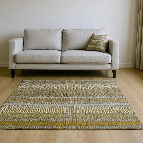 Coffee Ivory And Gray Striped Washable Area Rug With UV Protection Photo 2