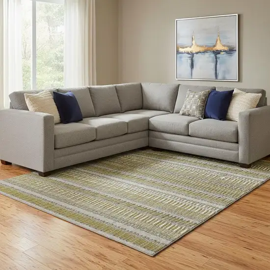 Coffee Ivory And Gray Striped Washable Area Rug With UV Protection Photo 1