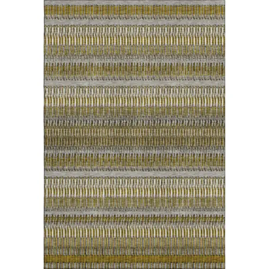 Coffee Ivory And Gray Striped Washable Area Rug With UV Protection Photo 1