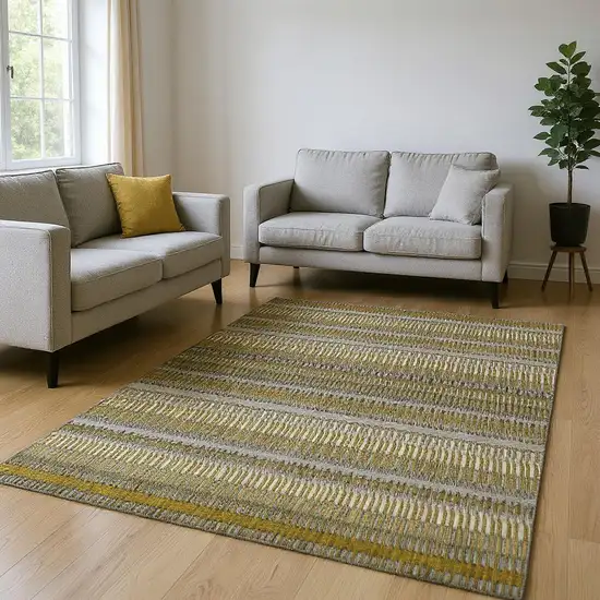 Coffee Ivory And Gray Striped Washable Area Rug With UV Protection Photo 2