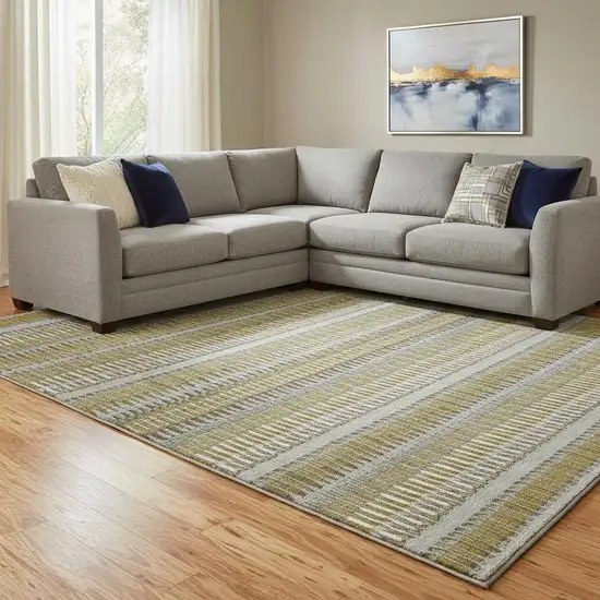 Coffee Ivory And Gray Striped Washable Area Rug With UV Protection Photo 1