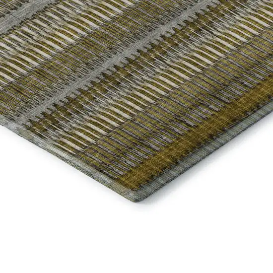 Coffee Ivory And Gray Striped Washable Area Rug With UV Protection Photo 6