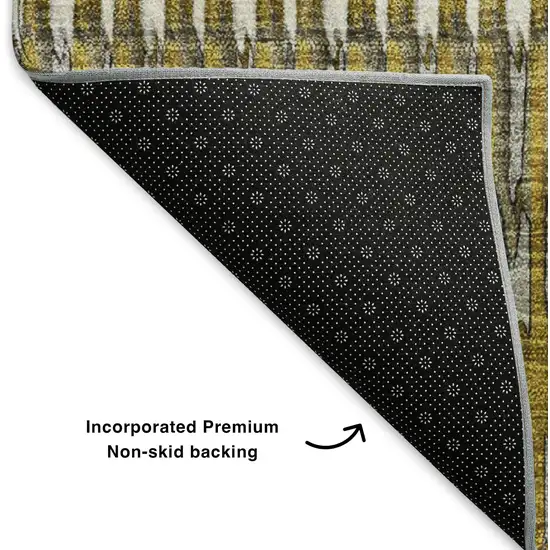 Coffee Ivory And Gray Striped Washable Area Rug With UV Protection Photo 5