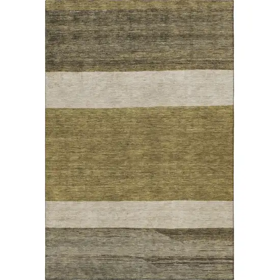 Coffee Ivory And Gray Striped Washable Area Rug With UV Protection Photo 3