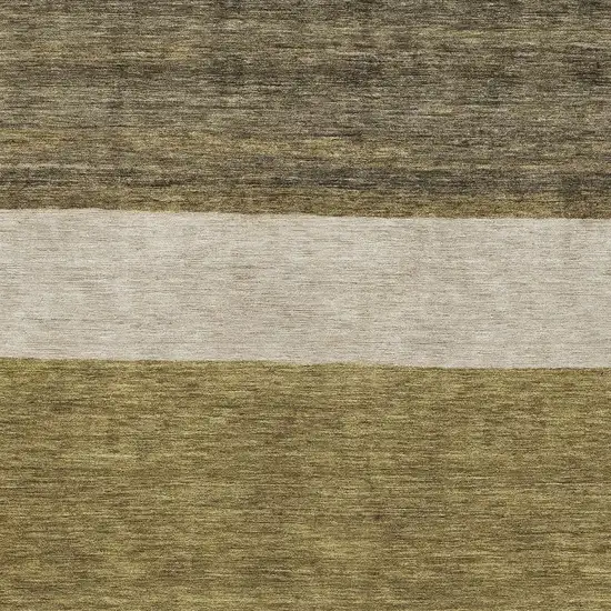 Coffee Ivory And Gray Striped Washable Area Rug With UV Protection Photo 2