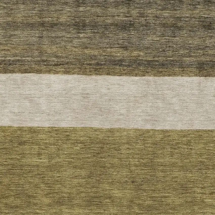 Coffee Ivory And Gray Striped Washable Area Rug With UV Protection Photo 2