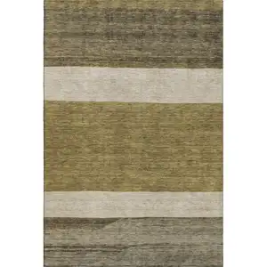 Photo of Coffee Ivory And Gray Striped Washable Area Rug With UV Protection