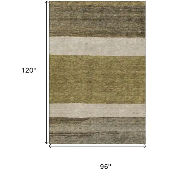 Coffee Ivory And Gray Striped Washable Area Rug With UV Protection Photo 9