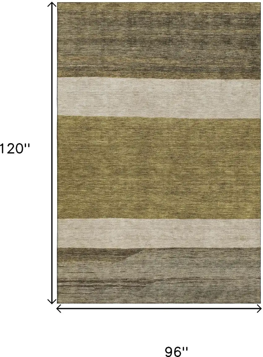 Coffee Ivory And Gray Striped Washable Area Rug With UV Protection Photo 9