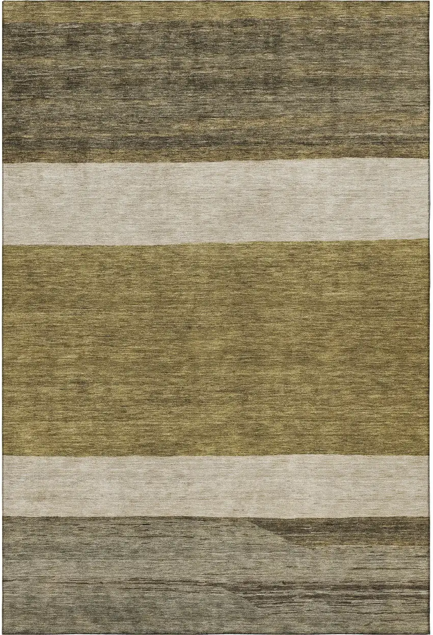 Coffee Ivory And Gray Striped Washable Area Rug With UV Protection Photo 2