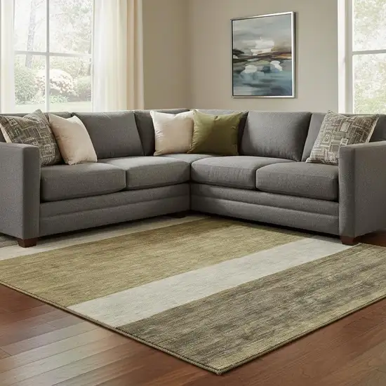 Coffee Ivory And Gray Striped Washable Area Rug With UV Protection Photo 2