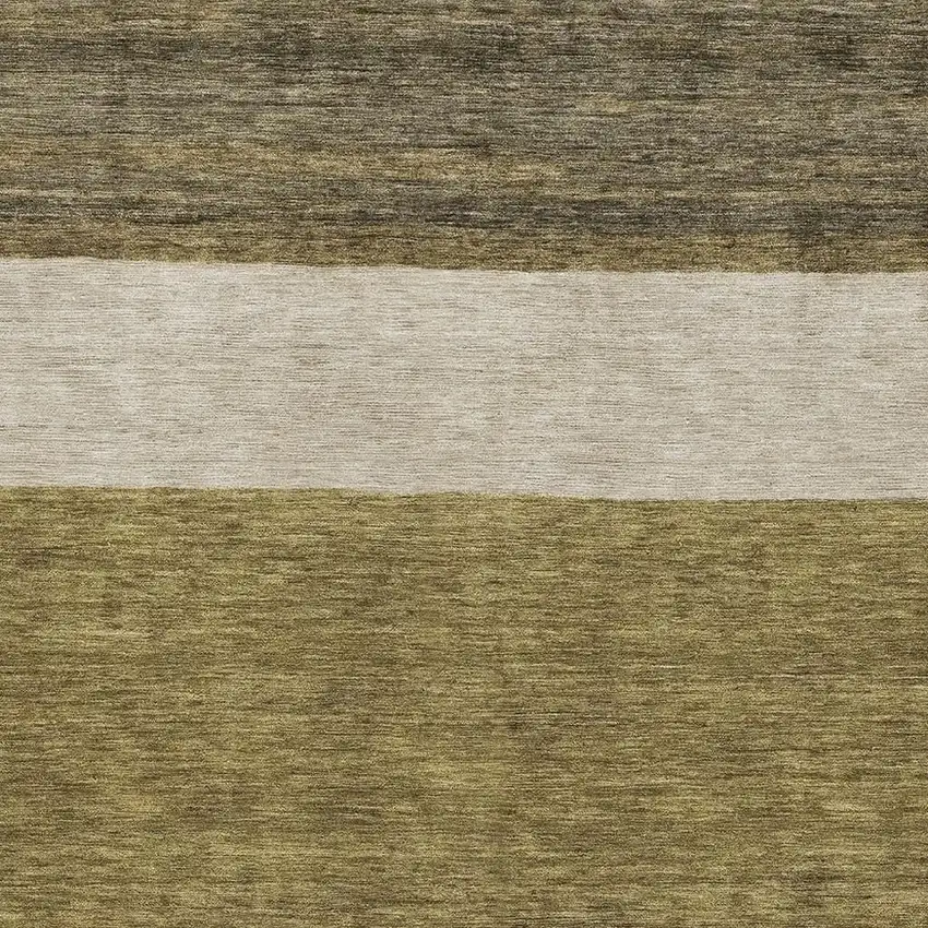 Coffee Ivory And Gray Striped Washable Area Rug With UV Protection Photo 2