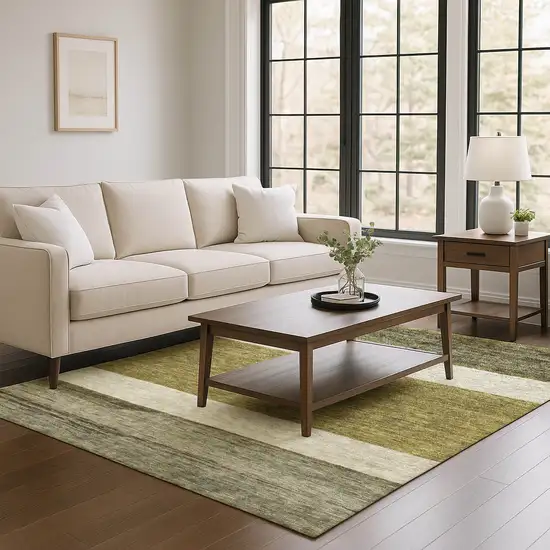 Coffee Ivory And Gray Striped Washable Area Rug With UV Protection Photo 4