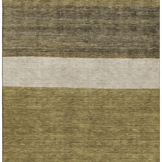 Coffee Ivory And Gray Striped Washable Area Rug With UV Protection Photo 3