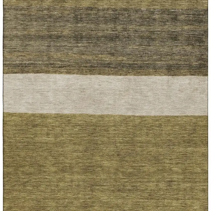 Coffee Ivory And Gray Striped Washable Area Rug With UV Protection Photo 3