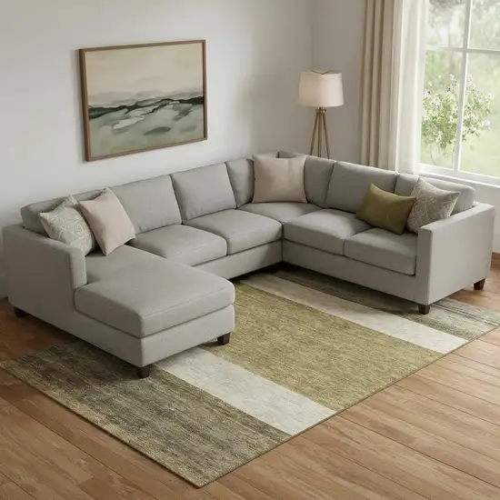 Coffee Ivory And Gray Striped Washable Area Rug With UV Protection Photo 2