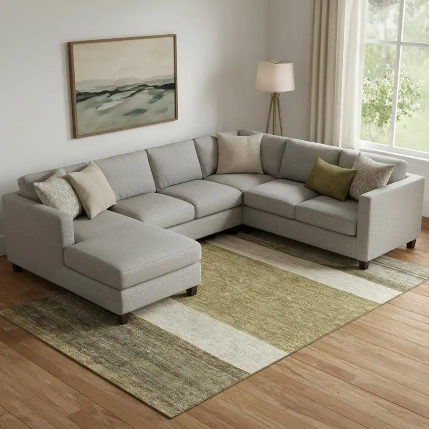 Coffee Ivory And Gray Striped Washable Area Rug With UV Protection Photo 2