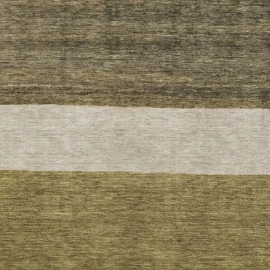 Coffee Ivory And Gray Striped Washable Area Rug With UV Protection Photo 2