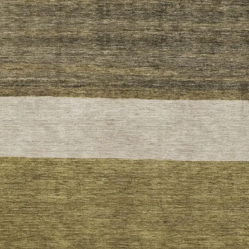 Coffee Ivory And Gray Striped Washable Area Rug With UV Protection Photo 2