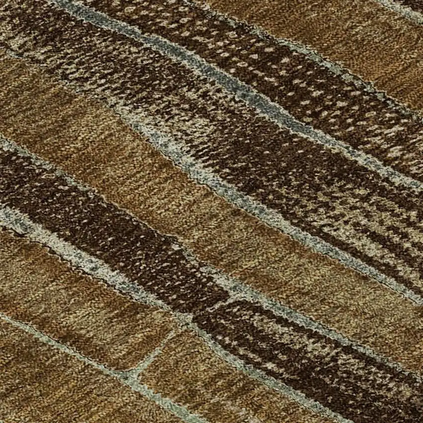 Coffee Ivory And Taupe Striped Washable Area Rug With UV Protection Photo 7